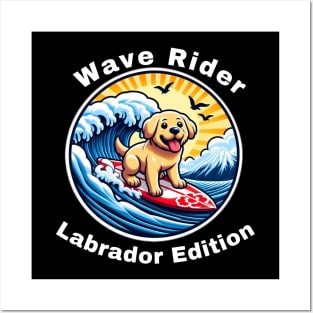 Wave Rider Labrador Edition- Labrador Puppy Surfing on the Great Waves off Kanagawa Posters and Art